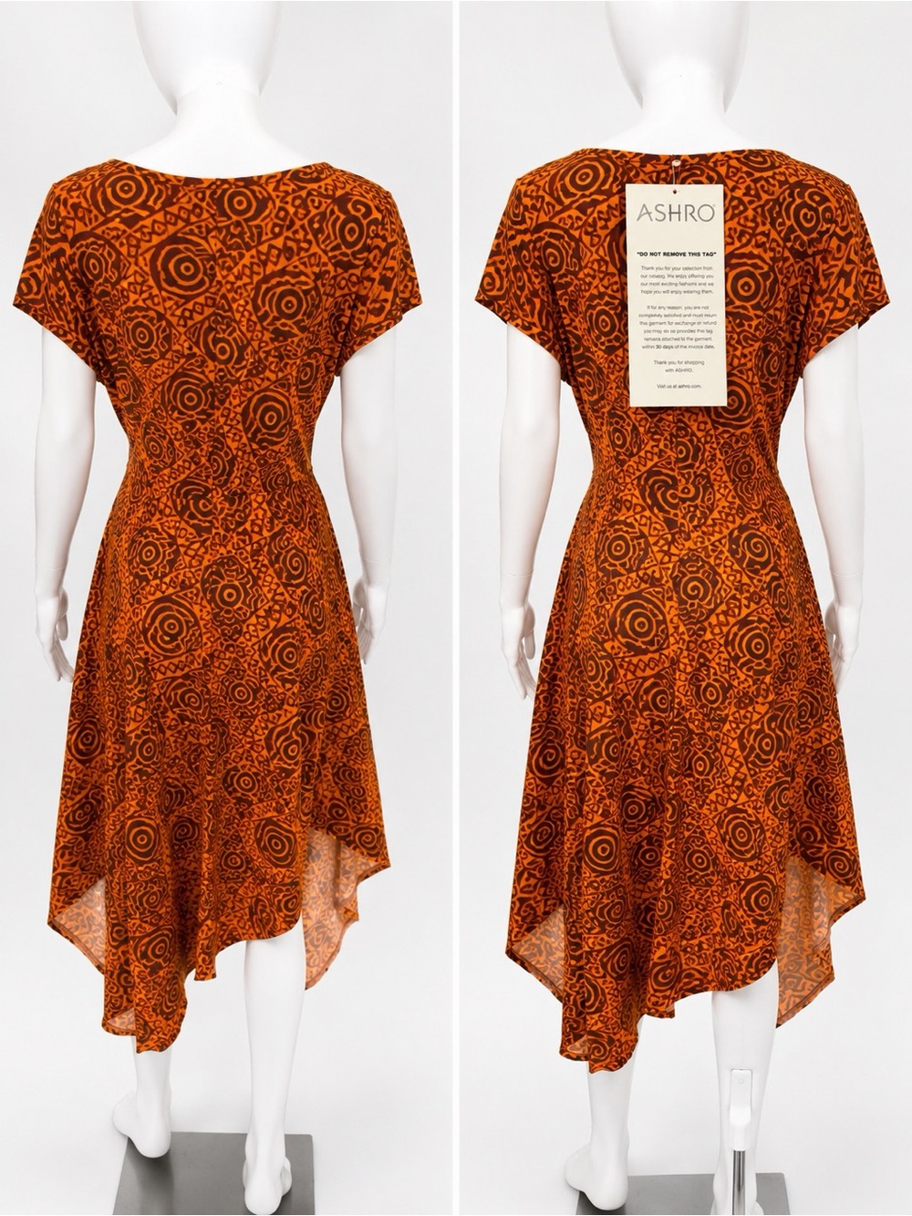 Ashro Orange & Brown Printed High-Low Dress